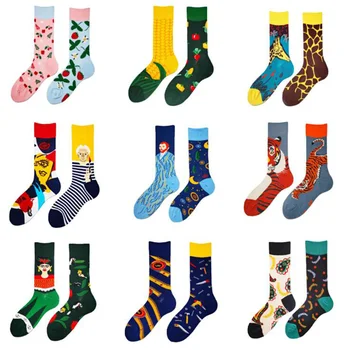 

Harajuku Asymmetry Cotton Socks Men Hip Hop Print Long Socks Women Unisex Funny Socks Ankle Streetwear Calcetines medias