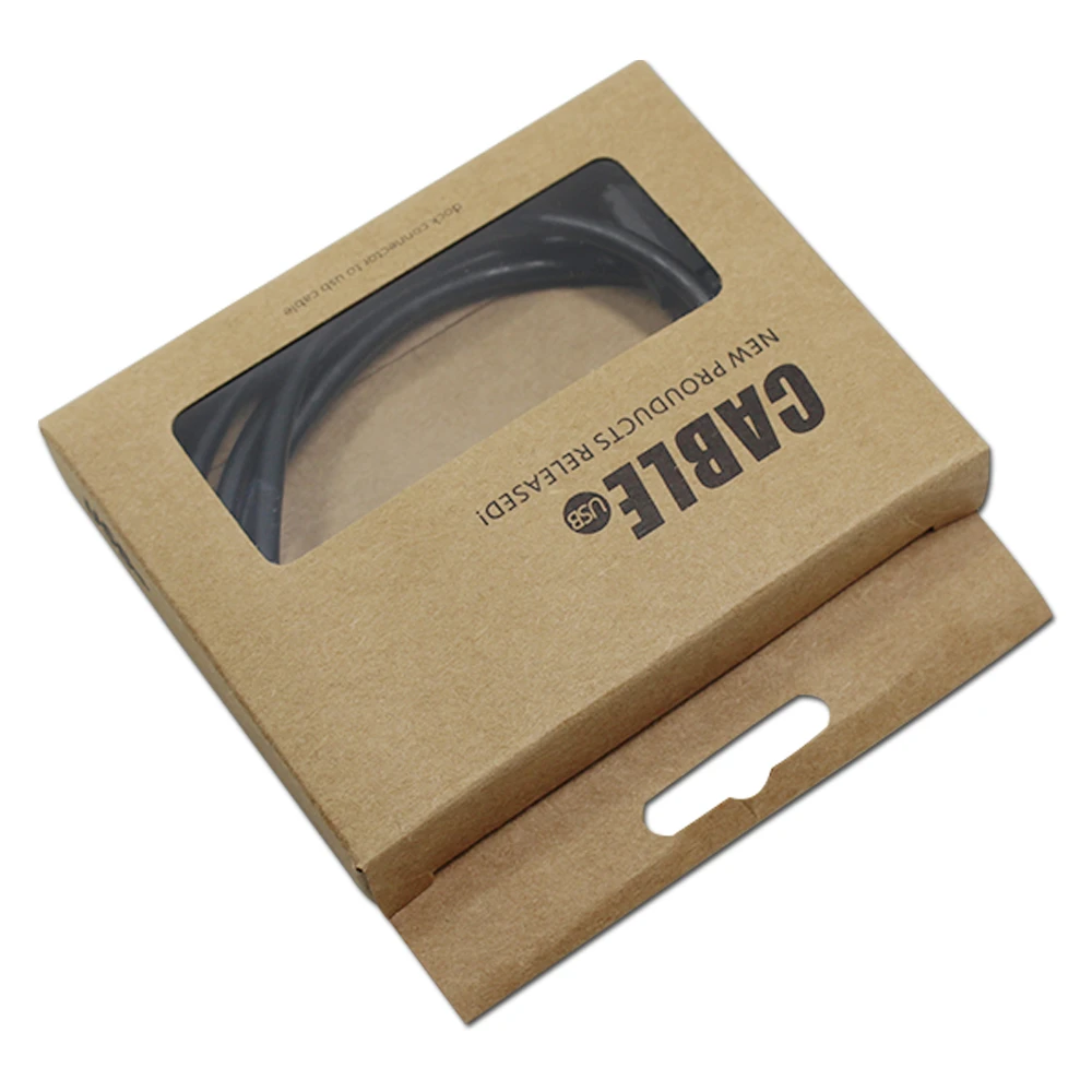 

40Pcs/ Lot 9.5*7.5*1.5cm Event Mobile Phone Micro USB Cable Paper Packaging Box Retail Clear Window Package Box For Data Line