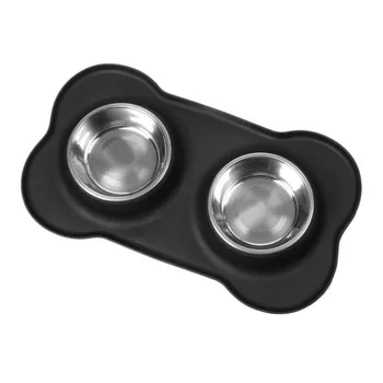 

350ml Stainless Steel Pet Dog Feeding Bowl Silicone Mat Feeder Tool Pet Dog Cat Food Water Drinking Dish Bowl Pet Feed Supplies