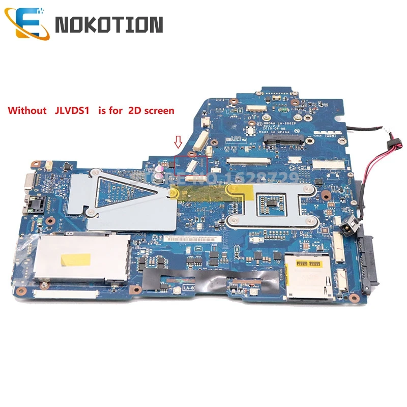 NOKOTION Материнская плата ноутбука для TOSHIBA Satellite A660 NWQAA K000104420 K000106370 LA-6062P REV 2,0 HM55 GT310M gpu Бесплатный процессор