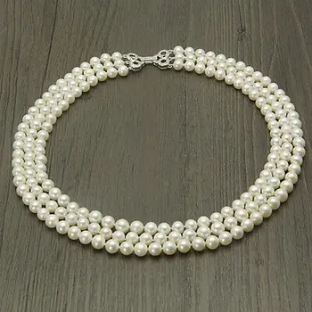 

Fashion 2 row 7-8mm freshwater cultured round white pearl necklace 18"-20"