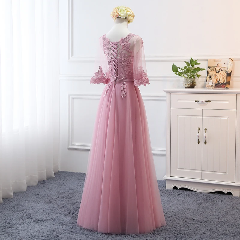 MNZ-17D# вышитое бледно-лиловый платье подружки невесты длинное кружевное платье со средним рукавом для свадьбы, сестры, рождественское платье для девочек