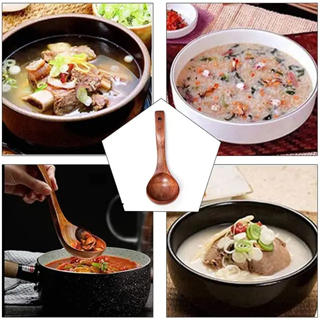 Mestolo per cucchiaio da portata in legno Grande mestolo per zuppa in legno naturale Utensile da cucina Stoviglie fatte a mano per cucina Ristorante Porridge 6