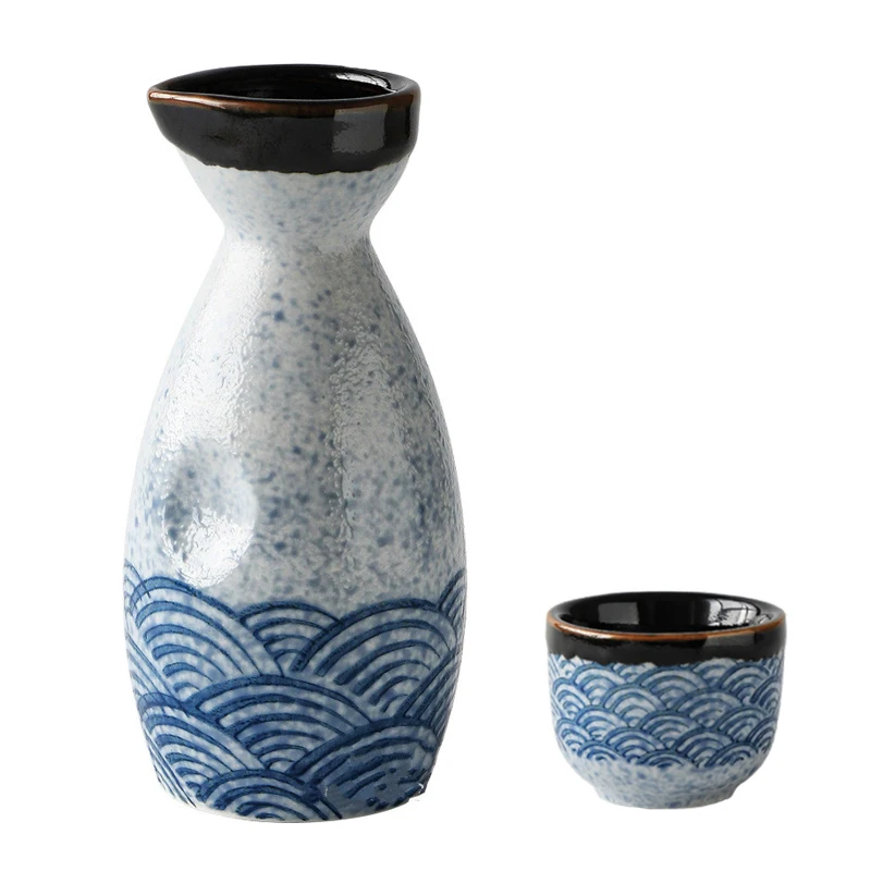 Description Picture 5 of item5\3pcs Retro 40-240ml Haibo Pattern Bar Set Sake Vodka Shochu Decanter Shot Cup Gift Wine Drinkware