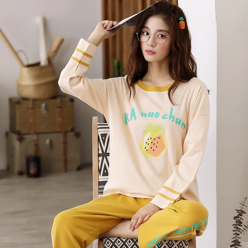

Autumn Spring Pajamas For Women 100% Cotton Women Pajama Sets Short Sleeve Casual Soft Plus Size M-5XL Sleepwear Female Pijama