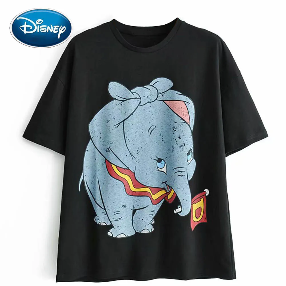 Disney Мода слон Дамбо флаг мультфильм печать черная футболка o образным вырезом