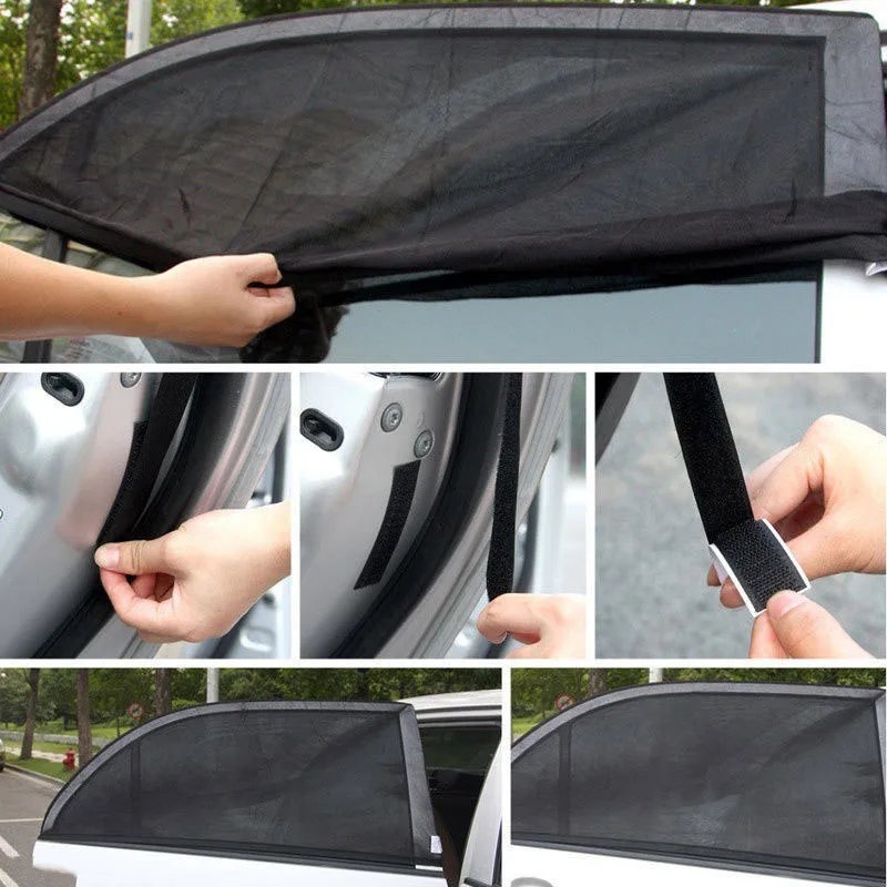 

2x Window Cover Sunshade Curtains Mesh Mosquito Dust Protector UV Shield Black