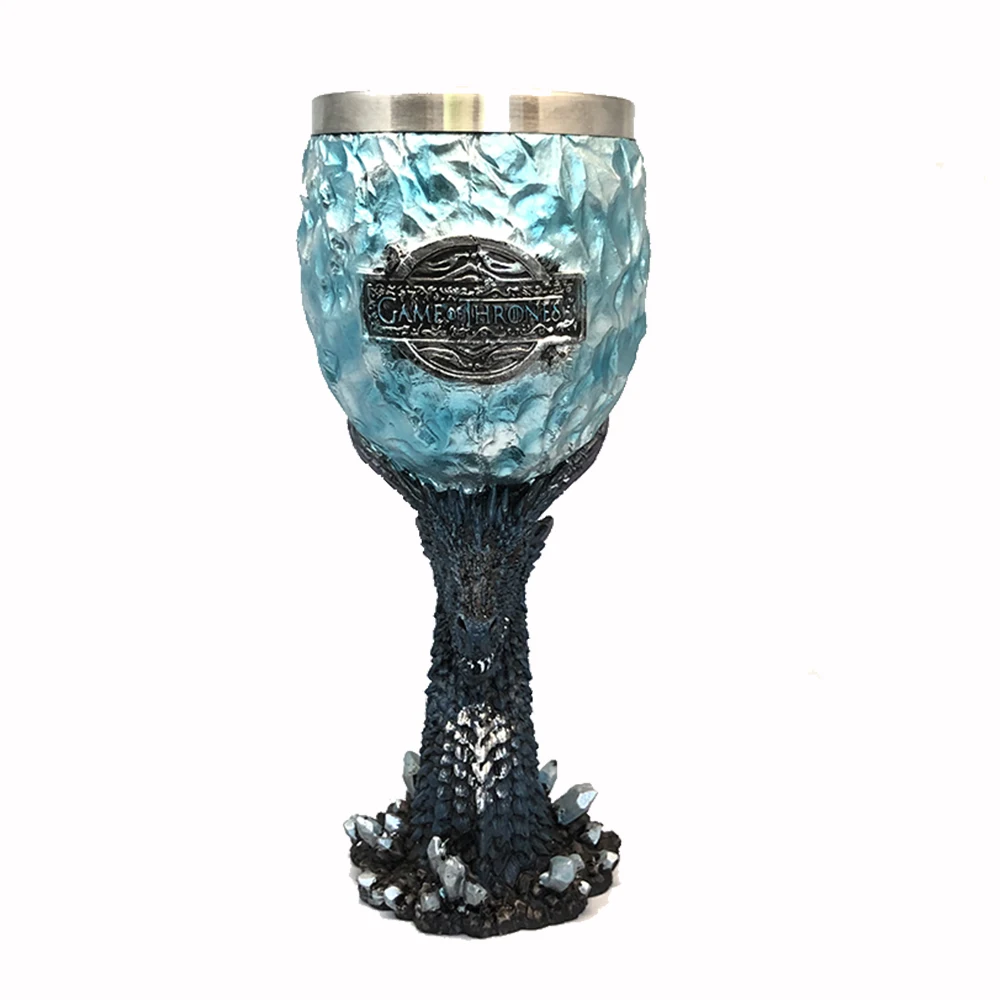 

Game of Thrones Goblet Stainless Steel Resin 3D Blue Dragon Knight Sword Coffee Beer Goblet Drinkware Cup christmas Gift