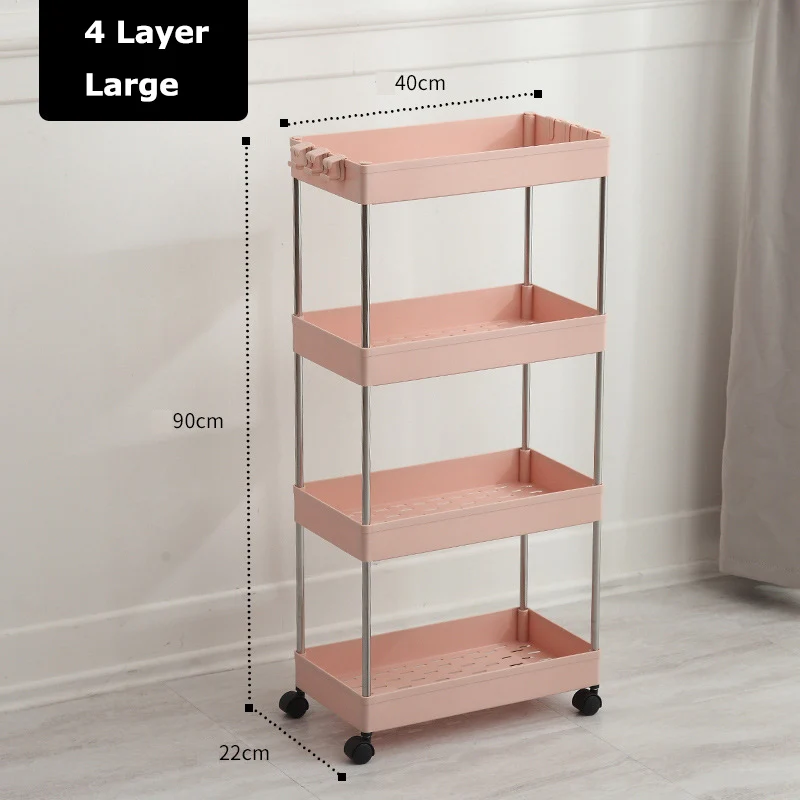 4 Layer Pink Large Тонкий выдвижной кухонный стеллаж для хранения, для спальни, ванной комнаты, органайзер, полка, подвижная, 2, 3, 4 яруса, белый, розовый, держатель для хранения гаджетов - Цвет: 4 Layer Pink Large
