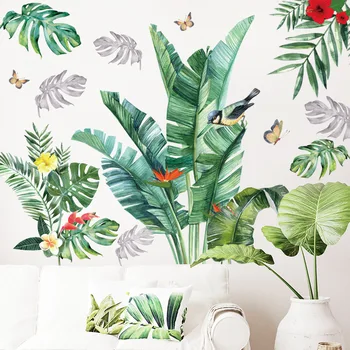 

Heatboywade Green Banana Leaves Wall Stickers Living room Bedroom TV Sofa Background Removable Wall Decals Eco-friendly Murals