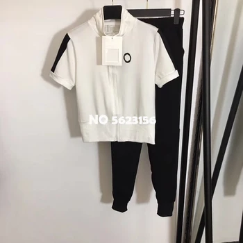 

High Quality Cotton 2 Piece Set Women Casual Short Sleeve Tshirt Top + Elastic Waist Pant Women's Sets