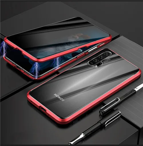 Магнитный чехол для huawei Honor 20 20 Pro двусторонний стеклянный чехол металлический бампер для Honor 9X защитный чехол - Цвет: Красный