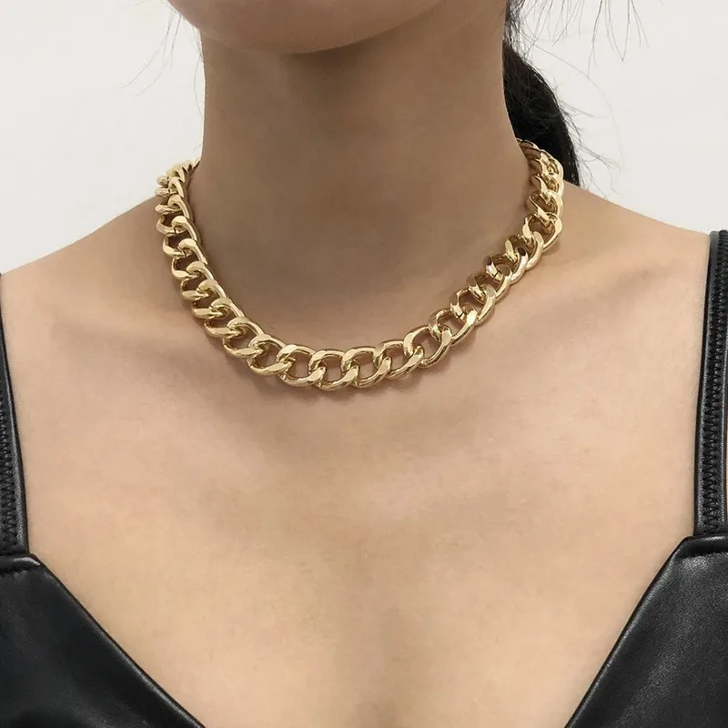 

Hip Hop Gold Color Thick Chain Necklace for Women Friend Collar Jewelry Statement Simple Goth Choker Necklace Clavicle Chain