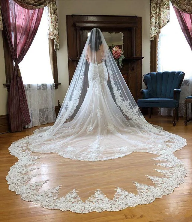 SHANGMAOYO Luxury Cathedral Length Bridal Veils One Layer Wedding Veil for  Bride with Metal Comb White or Ivory 3m 3. 5m 4m 5m Long Bridal Veils