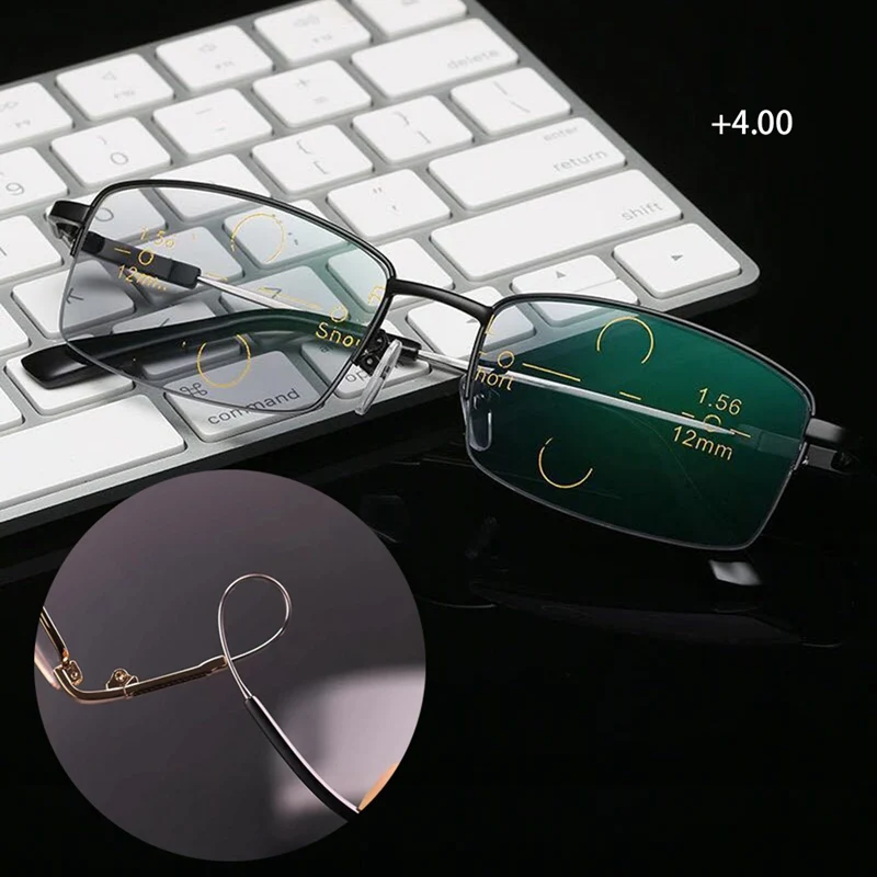 Progressive multi focus reading glasses for men women anti blue light eyeglasses alloy anti-radiation presbyopic glasses