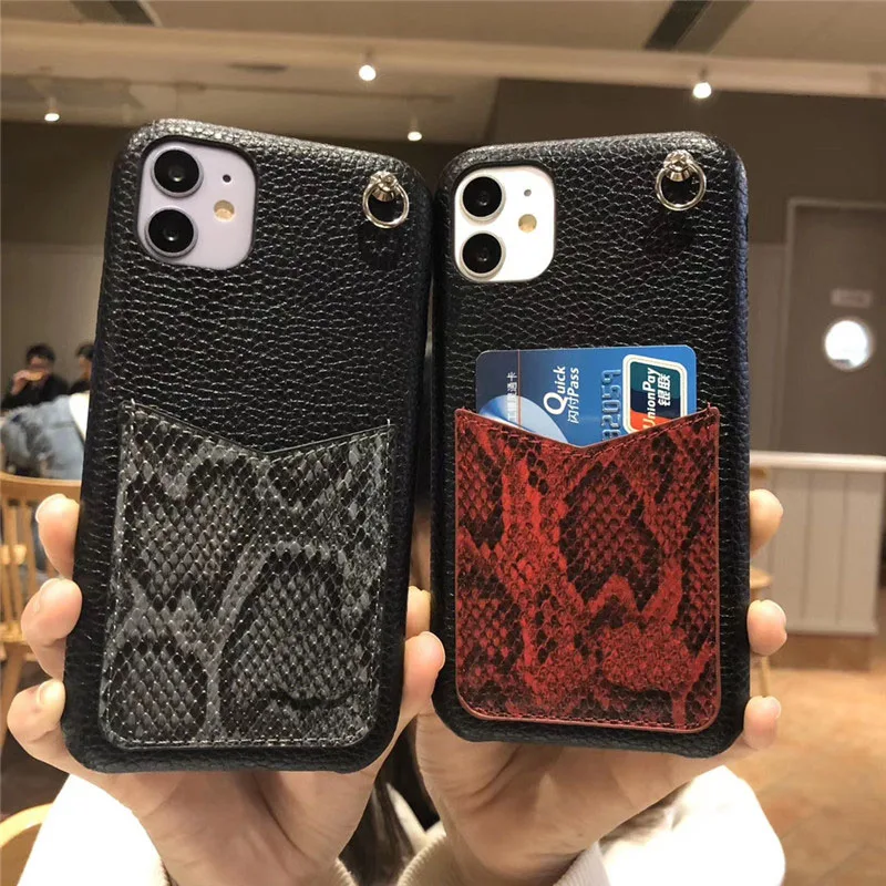 

Trendy women fashion snake print card pocket phone cover for iPhone 11 pro max case XSMAX 6splus For iPhone 6 7 8 plus XR XS