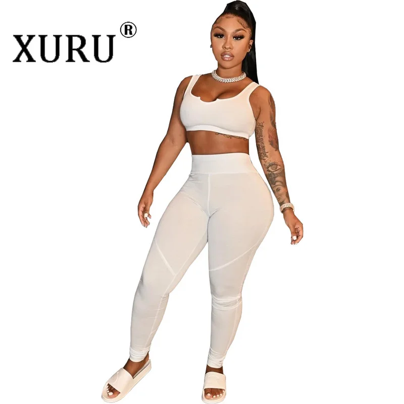 

XURU Sexy Yoga Wear Home Wear Sports Trousers Two-piece Suit European and American Solid Color Women's Trousers Suit
