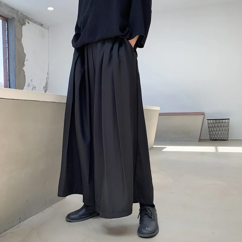 

MIXCUBIC 2019 Autumn England style unique Pleated wide leg pants men casual loose wide leg pants for men trousers,S-XL