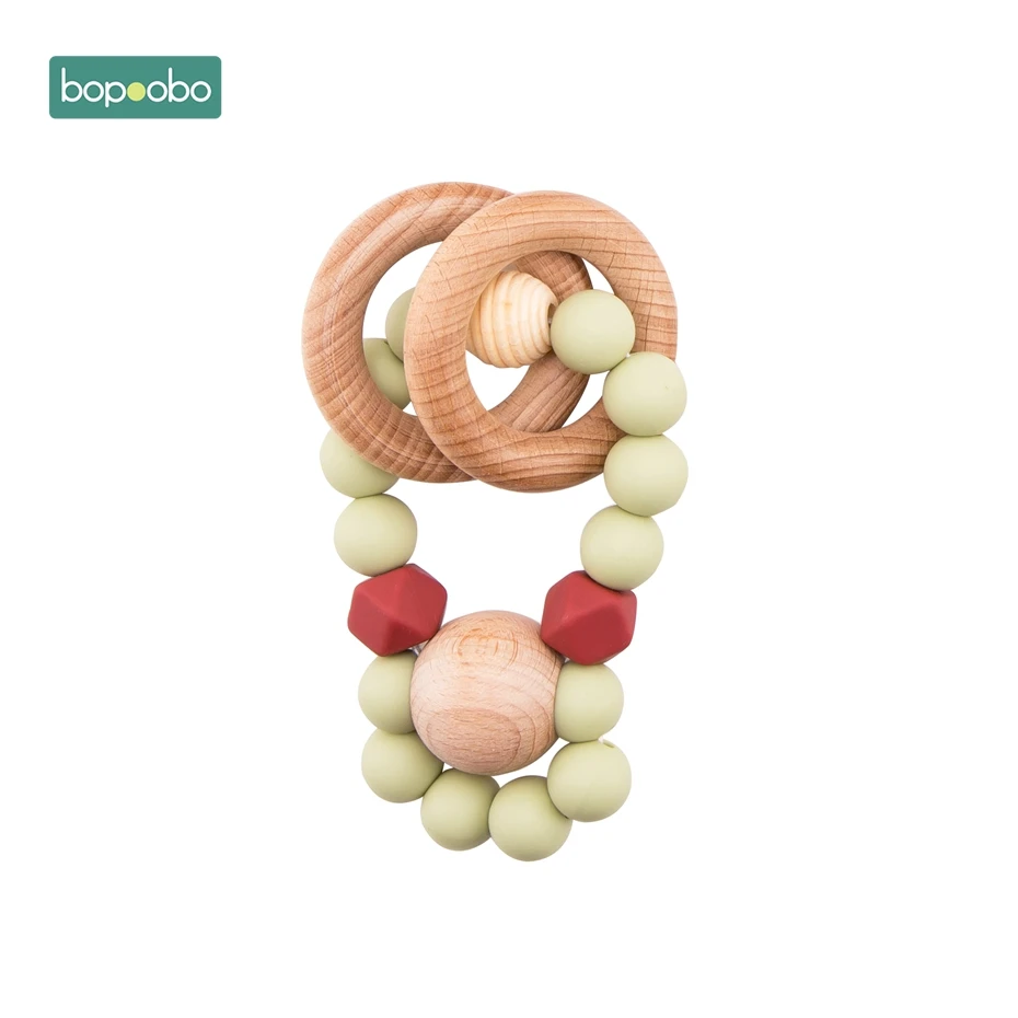 Type 2 Green Bopoobo 1 шт. BPA бесплатные Силиконовые Прорезыватели зубов детские бусы кольца из натурального дерева зубы резиновый Houten Ringen деревянные погремушки детского подарка - Цвет: Type 2 Green