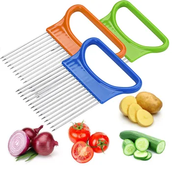 

Tomato Onion Vegetables Slicer Cutting Aid Holder Guide Slicing Cutter Safe Fork Kitchen Gadgets Vegetables Cutting Tools