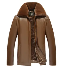 Осенняя и зимняя новая кожаная одежда для мужчин среднего возраста и пожилых людей плюс бархатные лацканы меховой воротник Бизнес Повседневная куртка теплая толстая