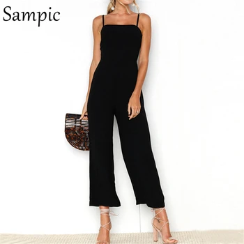 

Sampic casual balck wide leg backless strap plus size elegant female jumpsuit rompers women one piece jumpsuits summer 2020