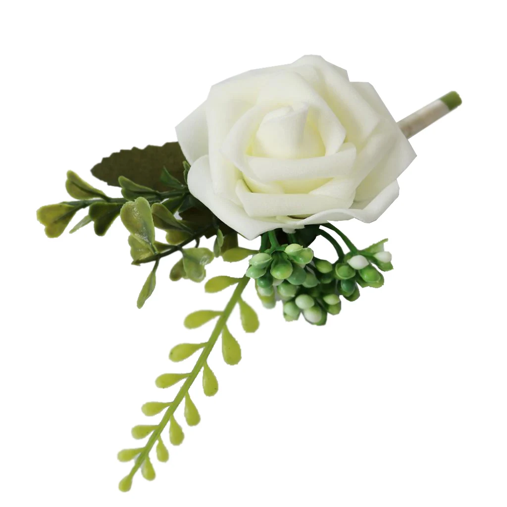 Wedding Boutonniere Artificial PE Rose Flowers Corsages for Bride Groom Groomsmen  Bouquet Brooch Wedding Home Decors 