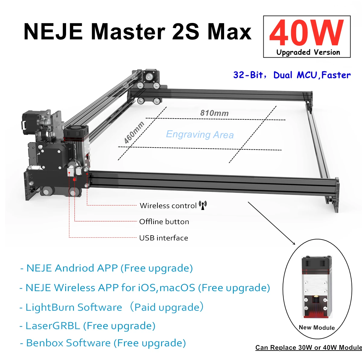 2020 NEJE Master 2S Max 40 Вт Профессиональный высокомощный лазерный режущий станок с ЧПУ