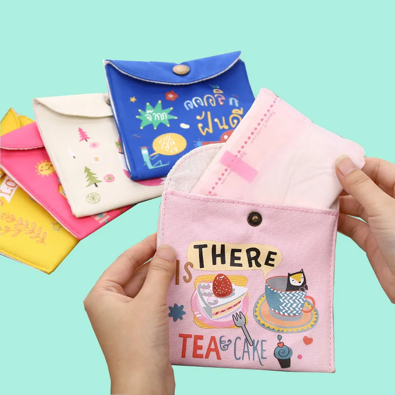 

Girls Diaper Sanitary Napkin Storage Bag Canvas Sanitary Pads Package Bags Coin Purse Jewelry Organizer Credit Card Pouch Case 4