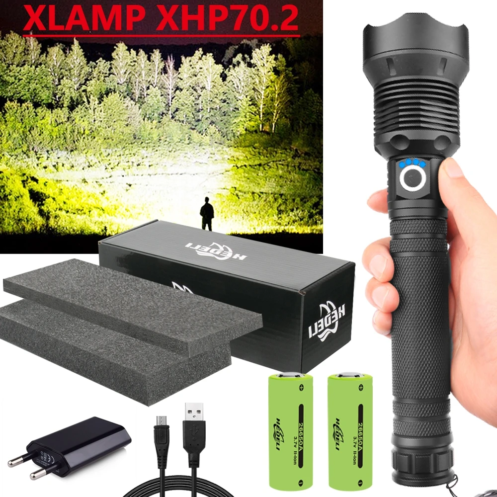 250000 лм XHP70.2 самый мощный светодиодный фонарик usb Zoom тактический фонарь xhp50 xhp70 18650