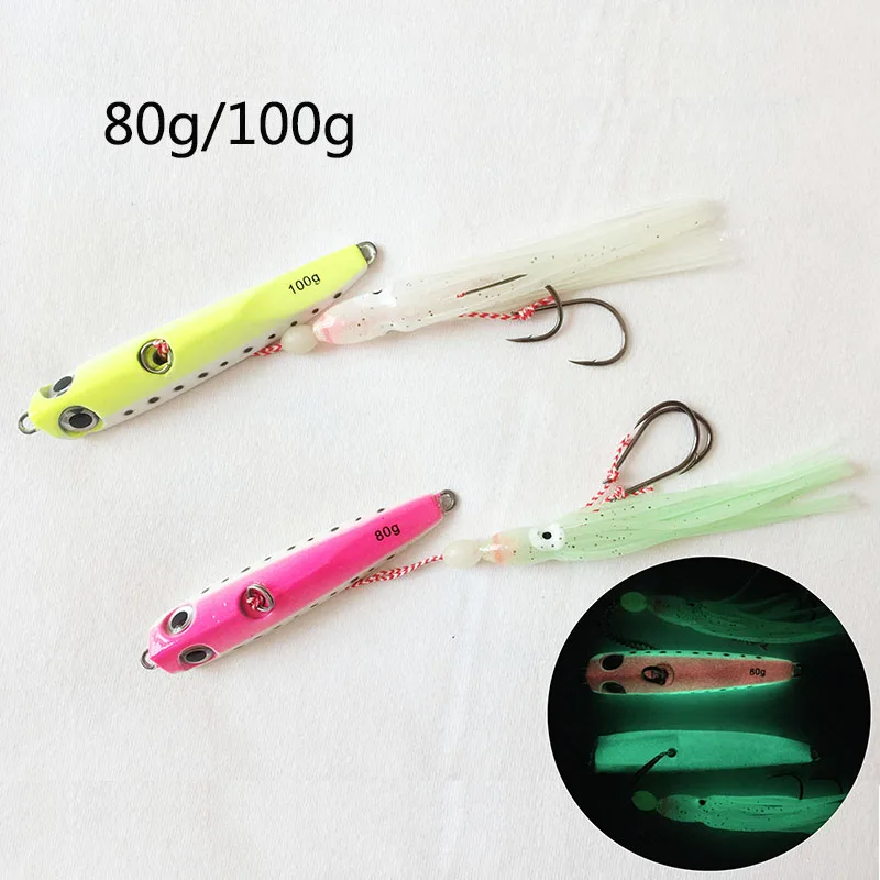 

2pcs/pack 80g/100g INCHIKU Slow Jig Metal Lead Fish with Octopus Mustad Double hooks Luminous Fishing Lure Fast jigs