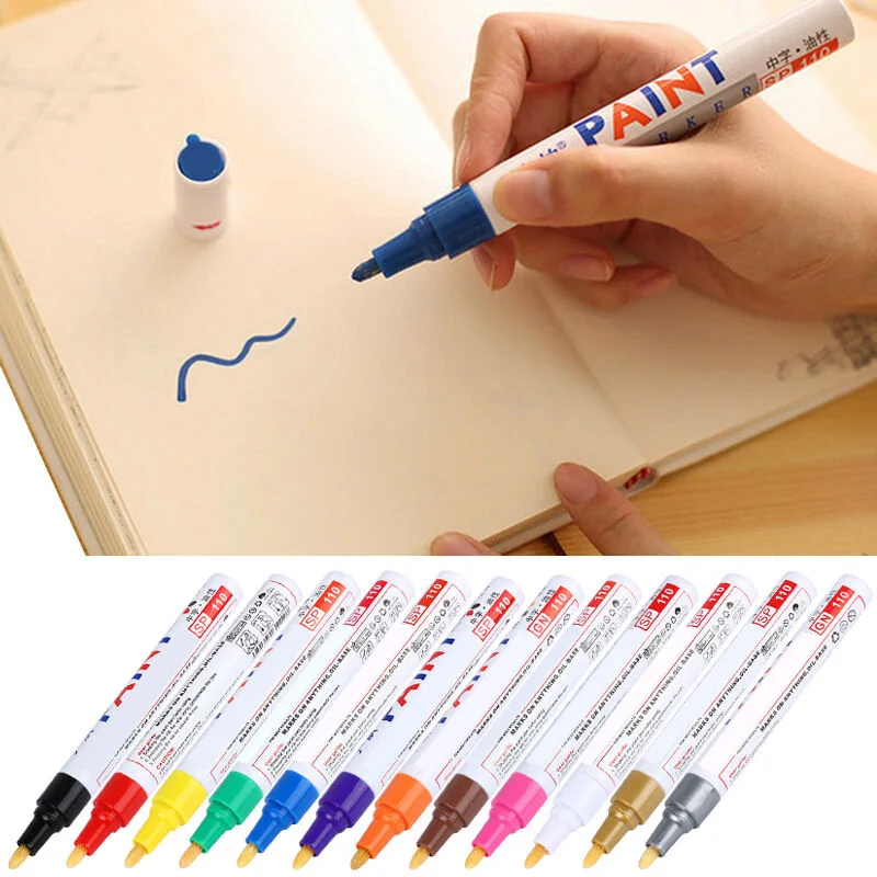 Oily Marker Pen Waterproof 12 Colors Car Tyre Tire Tread CD Metal Acrylic Permanent Paint Marker Sewing Supplies Marker Pen Paint Pen Art Pens