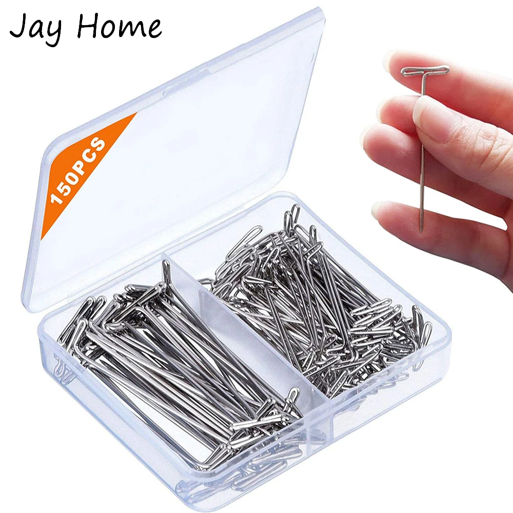 150 Pcs T-Pins for Blocking Knitting, Modelling,Wig Making and Crafts, Stainless Steel Nickel Plated with Storage Box (1.5inch,2 inch)