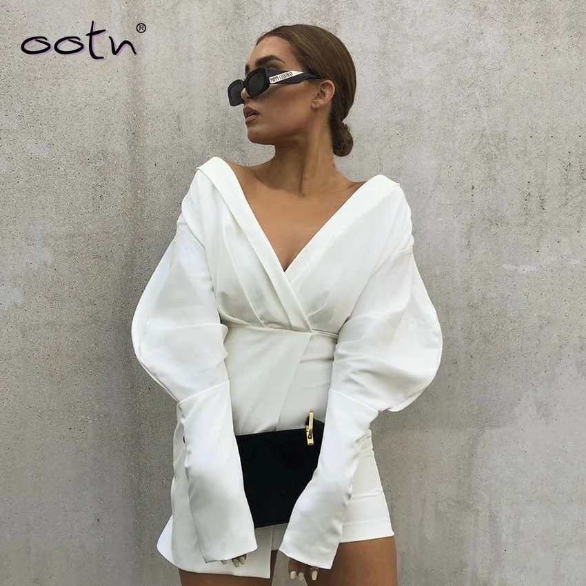 

Autumn Winter V-Neck Mini Dress Lady White Short Women Elegant Dresses 2019 Zipper Long Sleeve Casual Dress For Women Vestidos