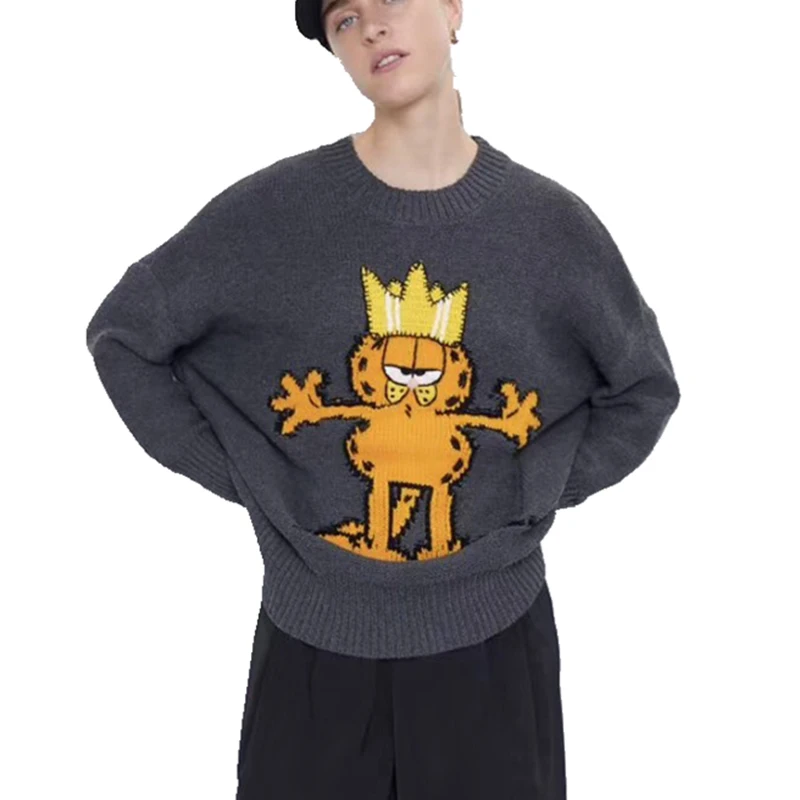 

Autumn Plus Size Knit Sweater Womens Cartoon Print Sweater For Women New Winter Long Sleeve Warm Sweater