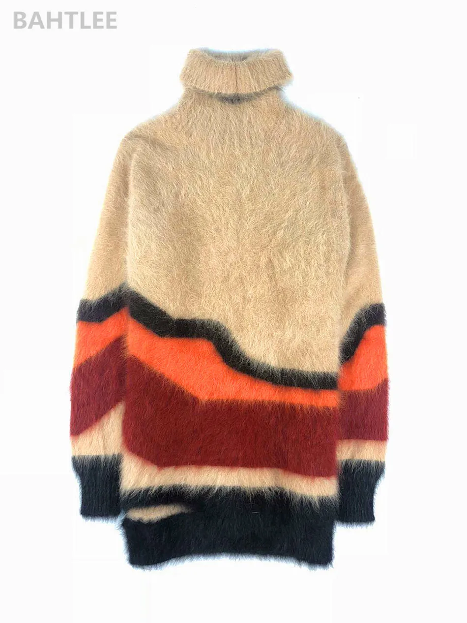 BAHTLEE зимняя Женская водолазка из ангоры, вязаный пуловер, джемпер, свитер с дырками, дизайн с длинными рукавами, сохраняющий тепло, свободный