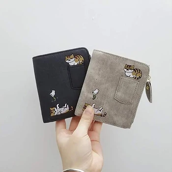 

2020 Women Purse Cat Flowers Pattern Hasp Short Wallet Women's Cute Animals Embroidery Short Wallet Card Holder Billfold Purse