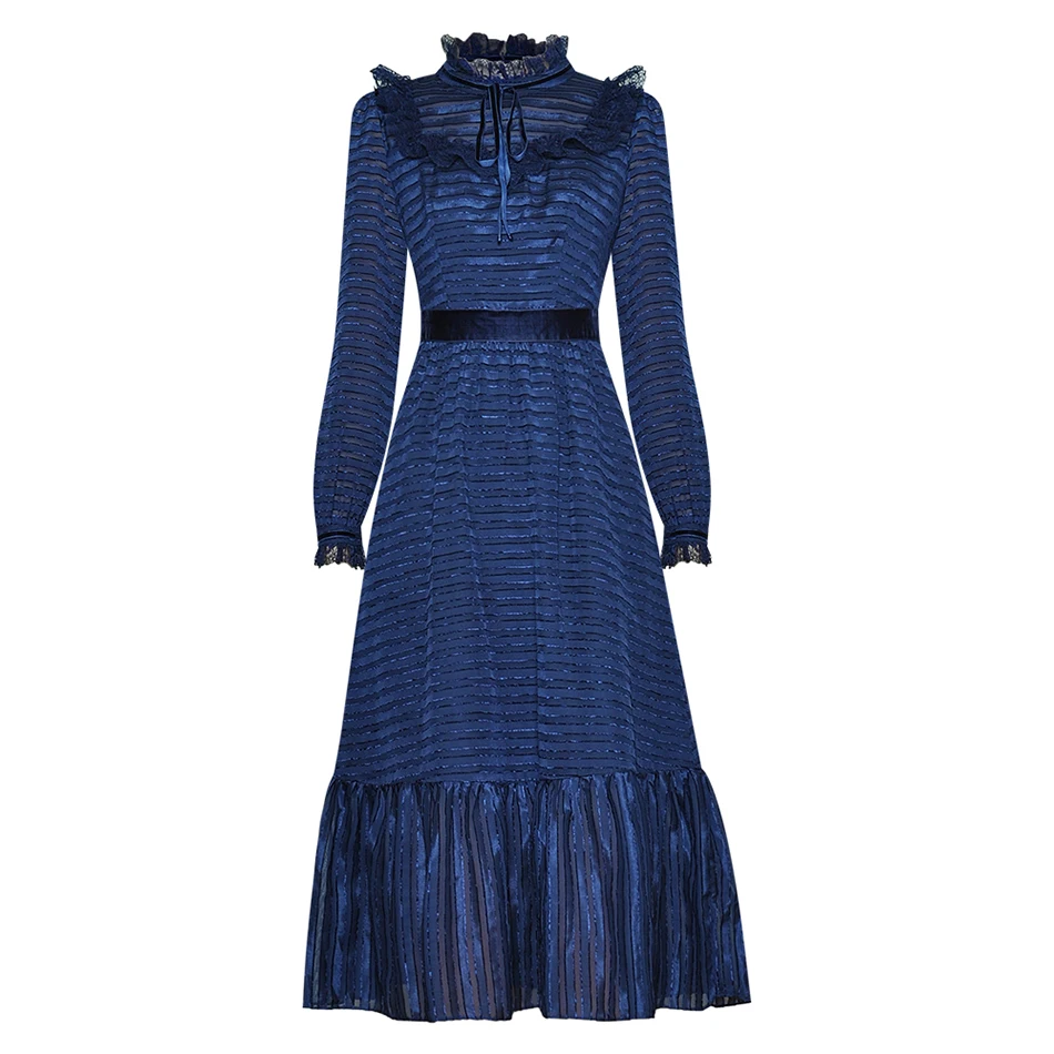 Fashion Stand-Up Collar Long-Sleeved Lace Ruffled