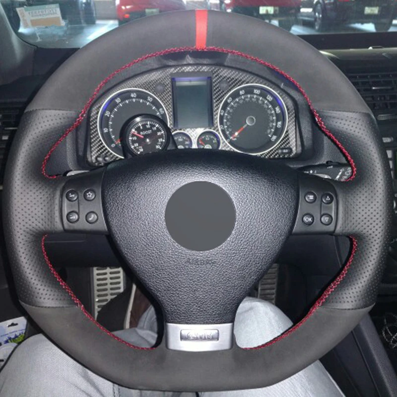 Online Camoscio nero del Cuoio Genuino FAI DA TE Car Steering Wheel Cover per Volkswagen Golf 5 Mk5 GTI VW Golf 5 R32 Passat R GT 2005