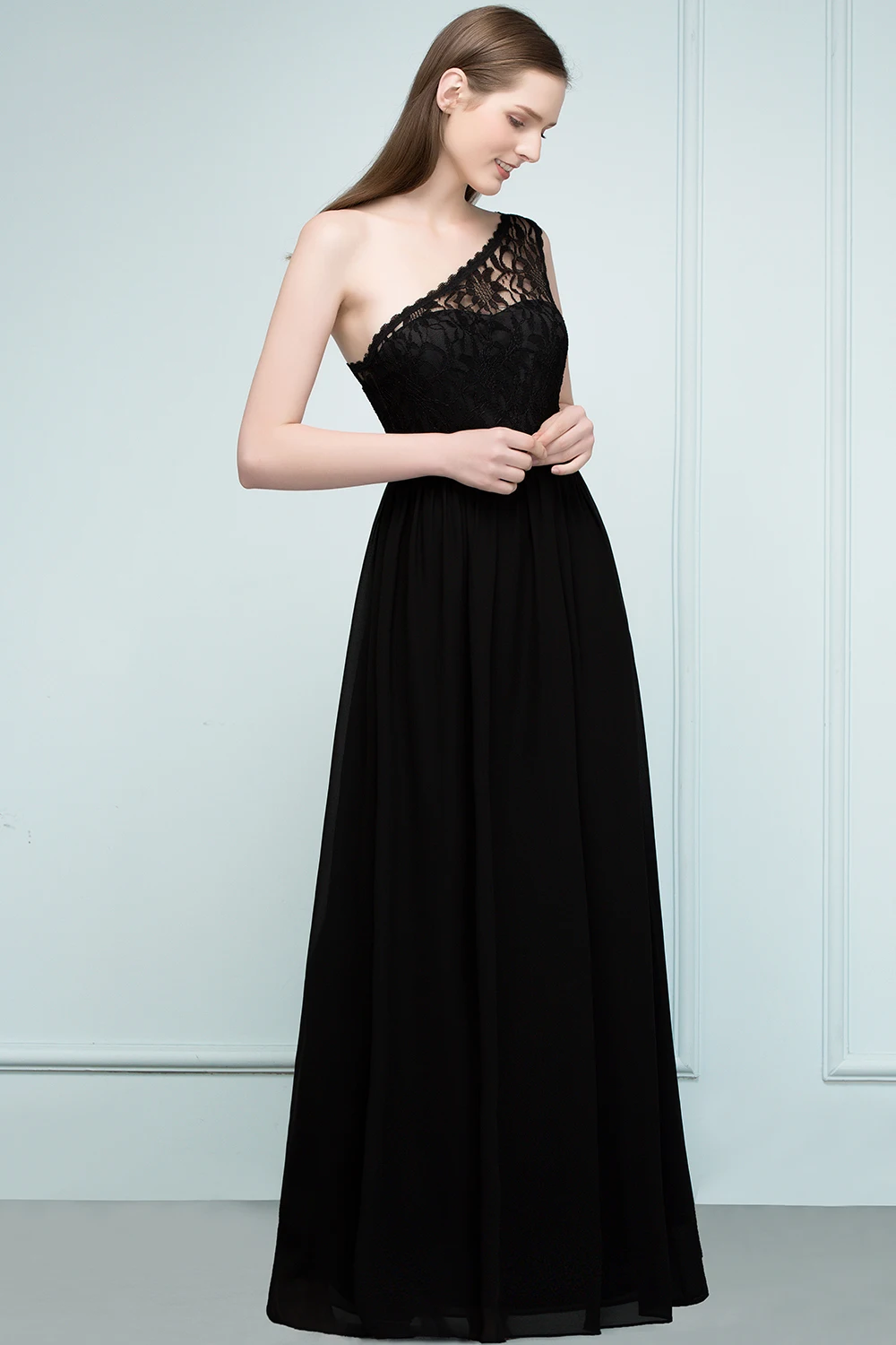 24 часа Черное Кружевное длинное вечернее платье vestido de festa сексуальное вечернее платье на одно плечо Robe De Soiree Longue