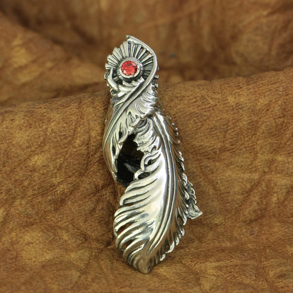 

CZ Stone 925 Sterling Silver Feather Pendant Charms Pendant TA172
