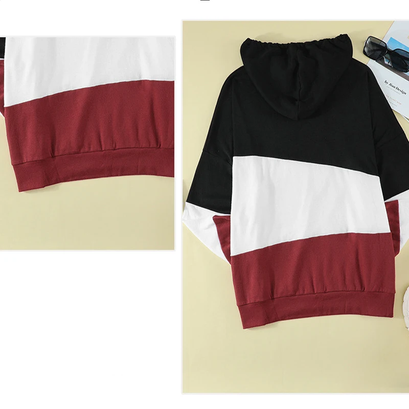 Fioncrow Women Plus Size Pullover Hoodie Colorblock Striped Long Sleeve Hooded Sweatshirt With Hood Autumn 2021 Women's Clothing
