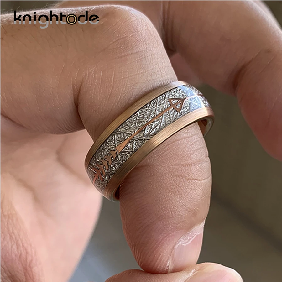 8 мм кольцо метеорит стрелы инкрустация розовое золото вольфрамовое Карбидное