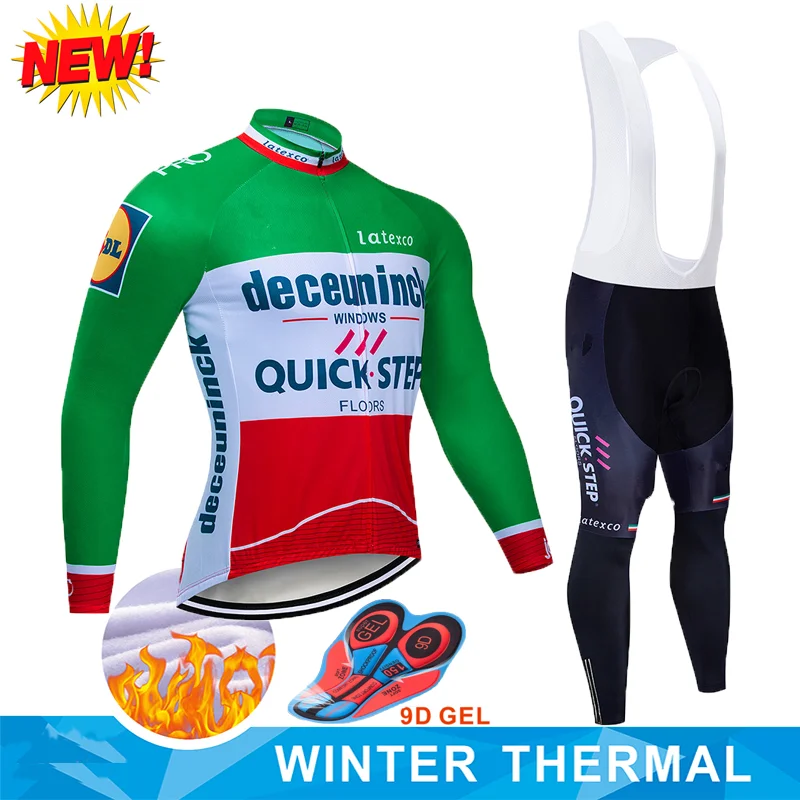 Pro Team QUICK STEP Велоспорт Джерси 9D нагрудник набор Бельгийская велосипедная одежда мужская зимняя теплая флисовая велосипедная Одежда для велоспорта