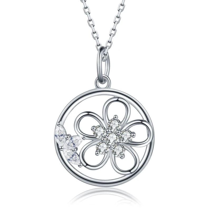 

XiaoJing 925 Sterling Silver white Zircon Elegant flower Necklaces Pendant for Women fashion Jewelry mother gifts wholesale 2020