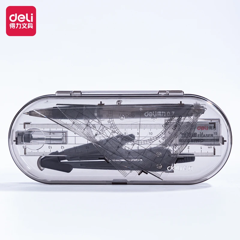 DELI Drafting Set 8 PCS Drawing Tools Straight Rulers Protractor Compass Mathmatic Geomentry Set