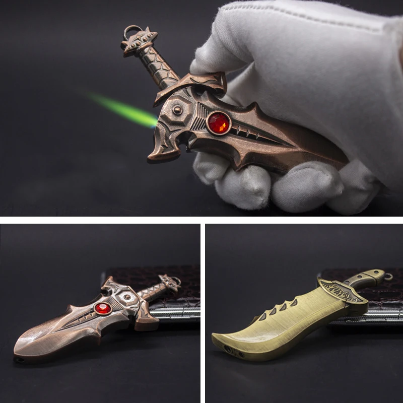 Gas Lighters Personalise Knife Sword Metal Funny Flash Dice Unusual Lighter Smoking Accessories Gadgets for Men