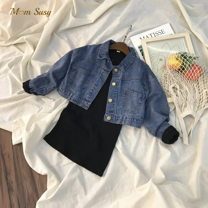 Baby Girls Denim Jacket+Tshirt Dress Infant Toddle Jean Coat Kids Jean