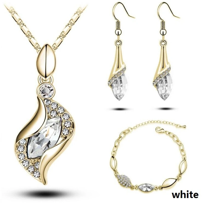 African Beads Gold Silver Color Jewelry Sets For Women Accessories Wedding Bridal Pendant Crystal Necklace Earrings Ring Set
