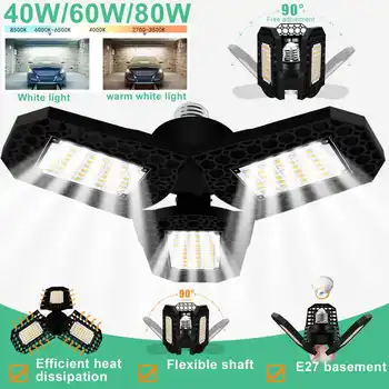 

40/60/80W 360 Degrees Triple Garage Light Folding Three-Leaf Glow Lamp Deformable Light Indoor Garage Light Premium LED Light